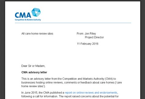 cma writes   care home review sites  wake  clampdown
