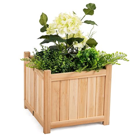 costway square wood flower planter box raised vegetable patio lawn garden folding walmartcom