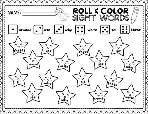 roll color sight word worksheets   sight words fun  spy fabulous