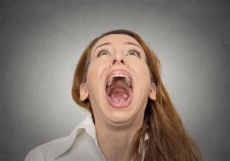 Screaming Woman With Wide Open Mouth Looking Up Sponsored Woman