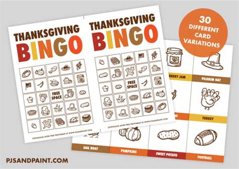 printable thanksgiving bingo cards pjs  paint