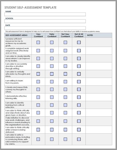 printable student  assessment template printable templates