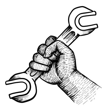 Hand With Spanner Tightening Nut Stock Vector Illustration Of