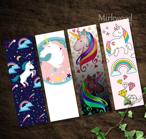unicorn bookmarks printable set of 4 rainbow unicorn