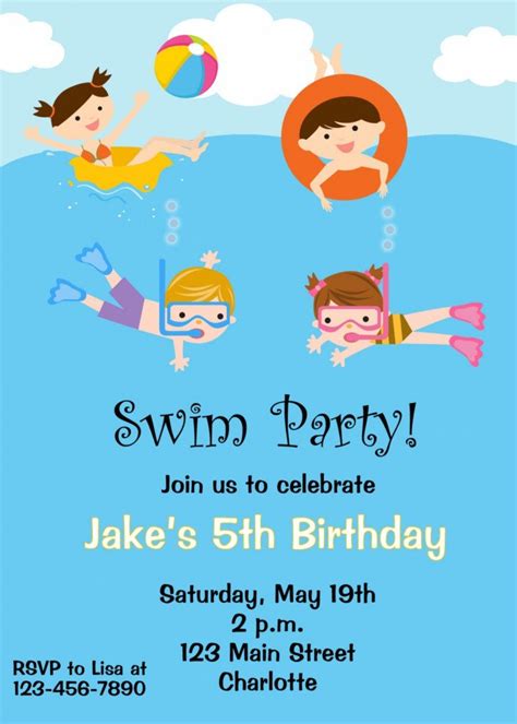 printable birthday pool party invitations  invitation