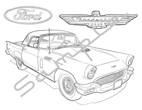 ford thunderbird adult coloring page printable coloring etsy