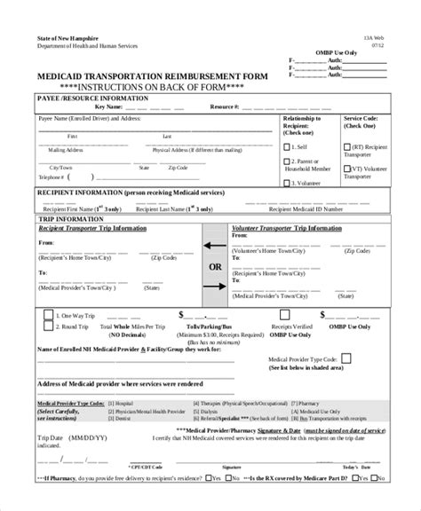 sample medicaid reimbursement forms  ms word