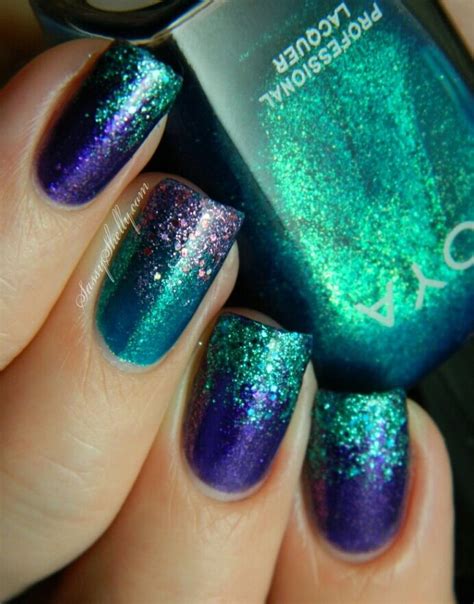 Purple And Green Ombre Nails Glitter Mermaid Nails Blue Glitter Nails