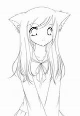 Neko Coloring Pages Anime Getcolorings Girl sketch template