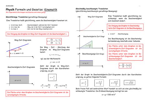physik formeln und gesetze kinematik