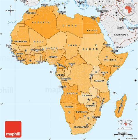 political shades simple map  africa single color  borders  labels