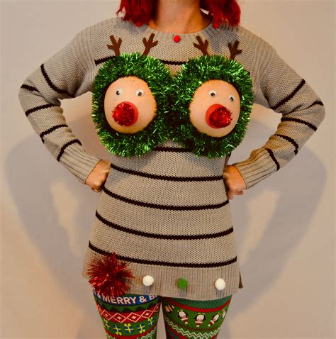 Sexy Ugly Christmas Sweater Not Plastic Boobs Cut Out See Etsy Norway