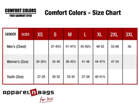 comfort colors size chart apparelnbagscom
