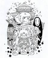 Ghibli Chihiro Viaje Viagem Miyazaki Spirited Colouring Howl Haku Moving Tatuaje Totoro Tapiz sketch template