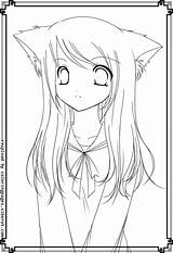 Coloring Anime Cat Pages Girl Getdrawings sketch template