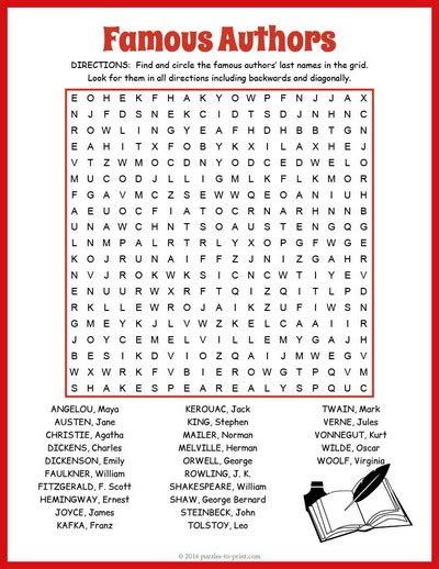 famous authors word search