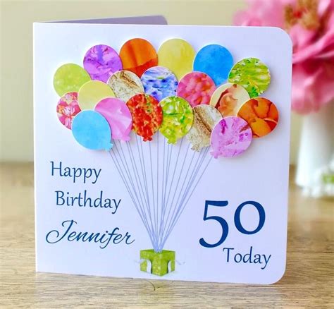 Personalised 50th Birthday Card Handmade Balloons Card