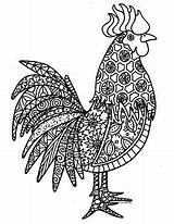 Rooster Coloring Zentangle Preview sketch template
