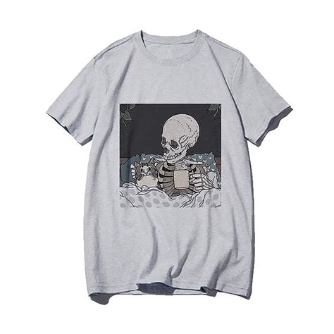 Buy Meladyan Women’s Y2k Funny Cat Skull Graphic Print Tshirts Casual