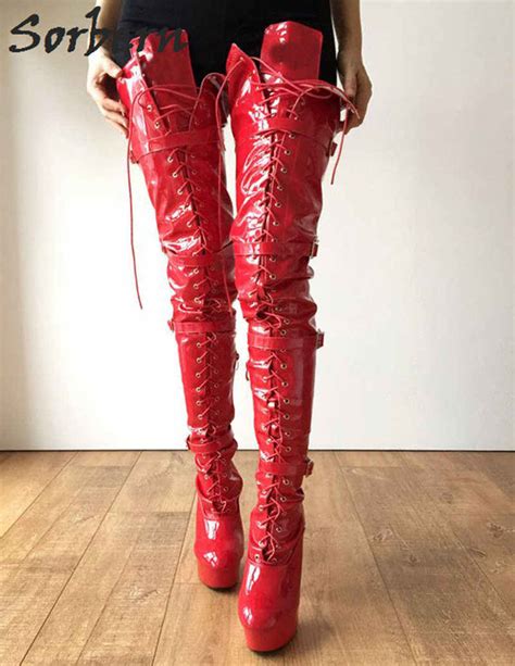 sorbern red shiny 80cm crotch thigh high boots with heels custom wide