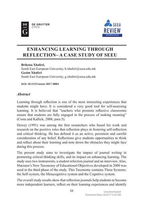 enhancing learning  reflection  case study  seeu
