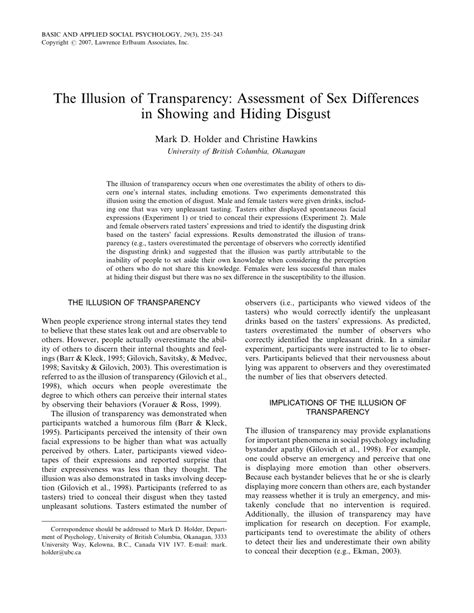 Pdf The Illusion Of Transparency Assessment Of Sex Differences In