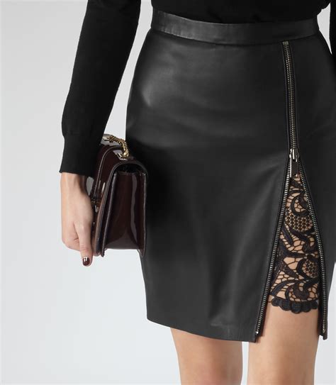 reiss mckayla lace insert leather skirt in black lyst