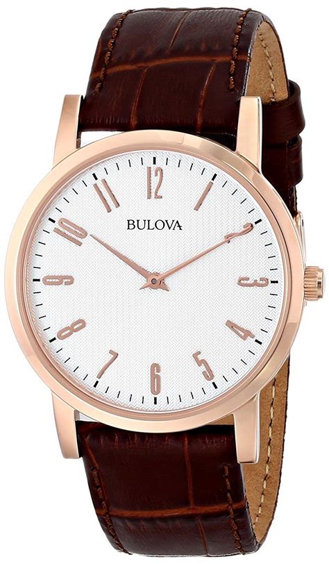 bulova classic mens quartz rose gold case brown leather strap mm    ebay
