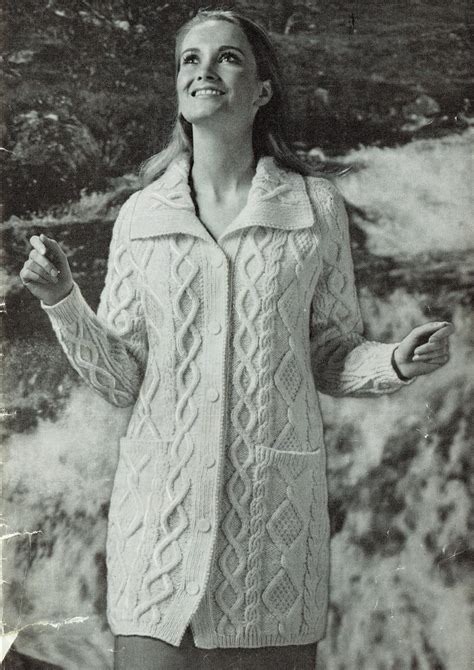 pdf vintage womens ladies aran coat knitting pattern 1960s mod etsy uk