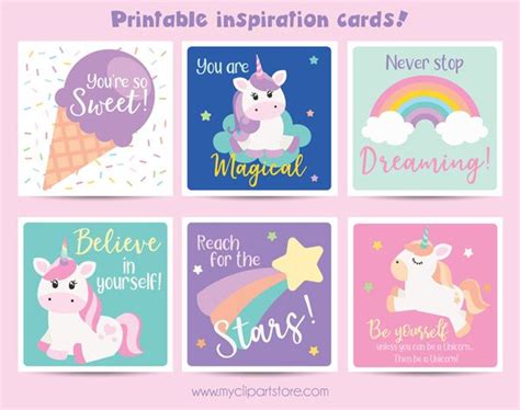 unicorn positivity mini printable note cards
