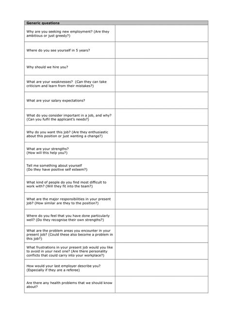 interview template form  word   formats page