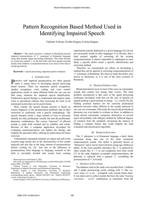 pattern recognition based method   identifying impaired speech