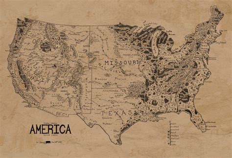 a map of the united states drawn in the style of lord of