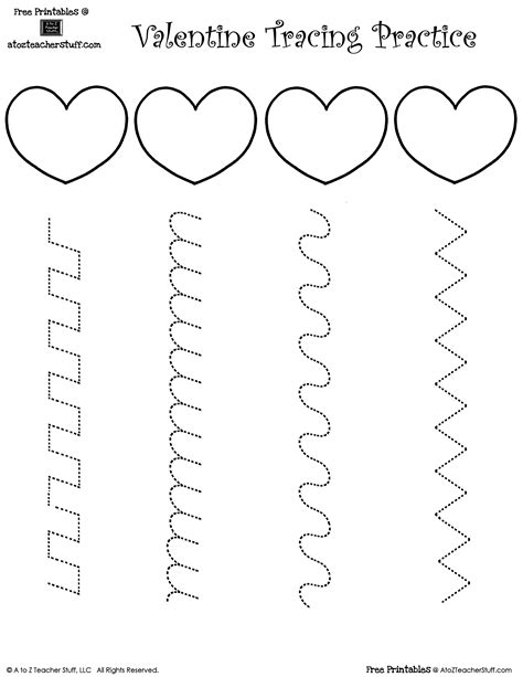 printable sheet  hearts   lines  tracing practice