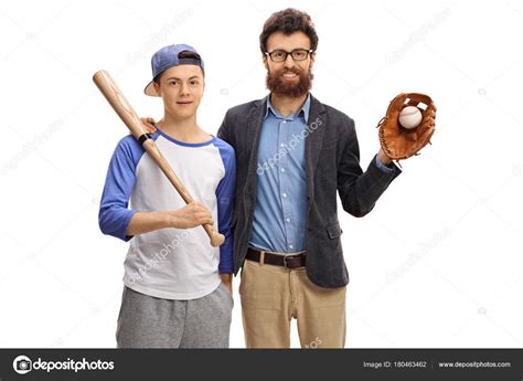 teenage baseball player   father stock photo  ljsphotography