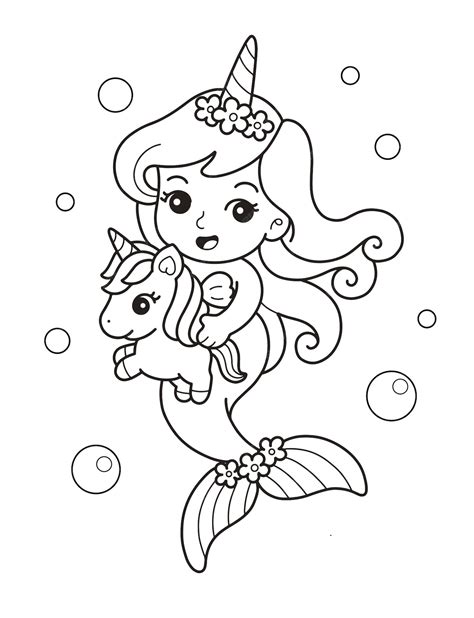 premium vector beautiful unicorn mermaid printable coloring page