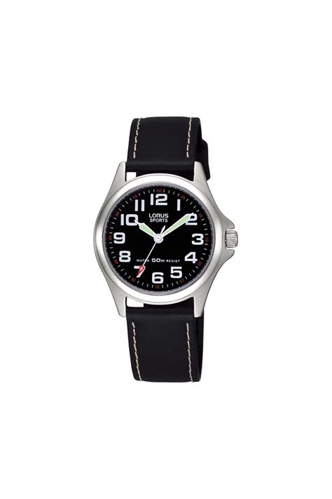 lorus black leather strap sports number dial water resist 50m watches