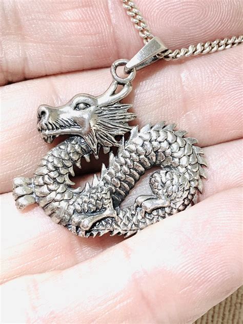 stunning vintage sterling silver dragon pendant stamped