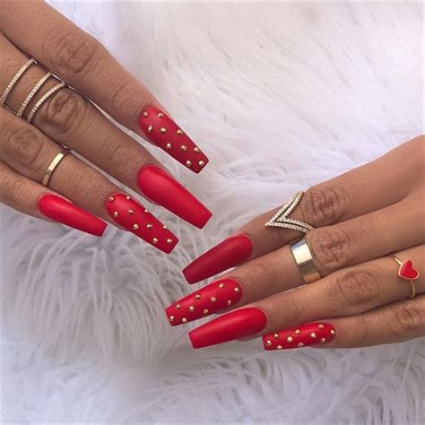 45 hottest red long acrylic coffin nails designs you need