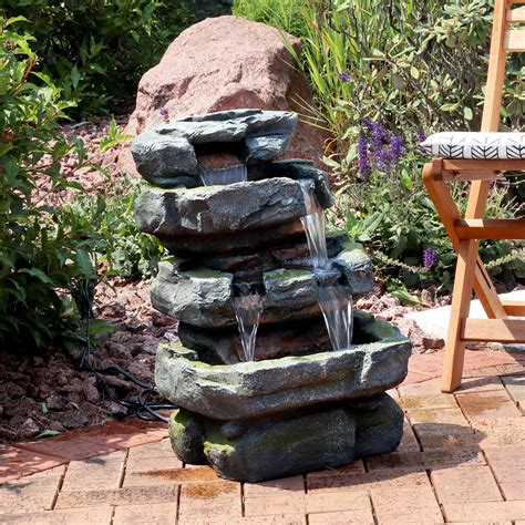 sunnydaze decor electric outdoor water fountain stone waterfall feature  yard  garden