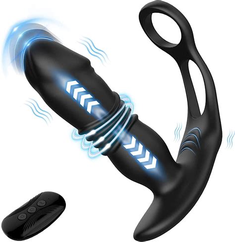 Thrusting Prostate Massager Anal Vibrator Toys With Dual Penis Rings