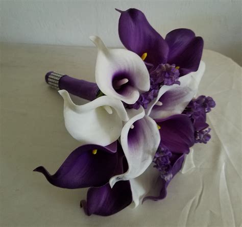 Purple Ivory White Calla Lily Bridal Wedding Bouquet