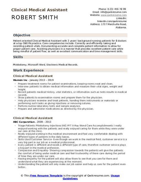 clinical medical assistant resume samples qwikresume