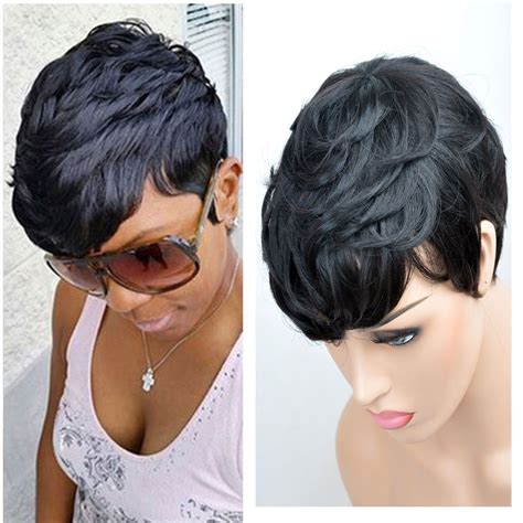 vck short layered wavy human hair black cute natural curly wigs  black women  color fashion