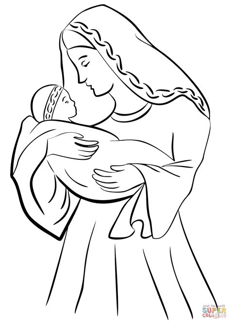 mother mary  baby jesus coloring page  printable coloring pages