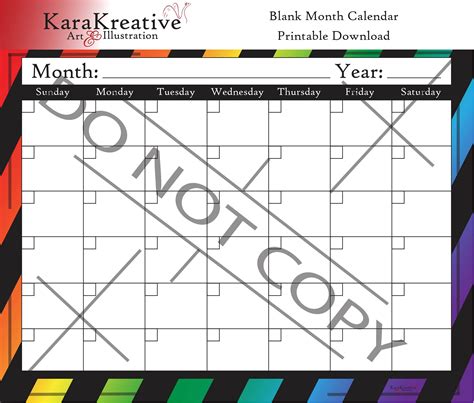 blank month calendar printable  etsy monthly calendar