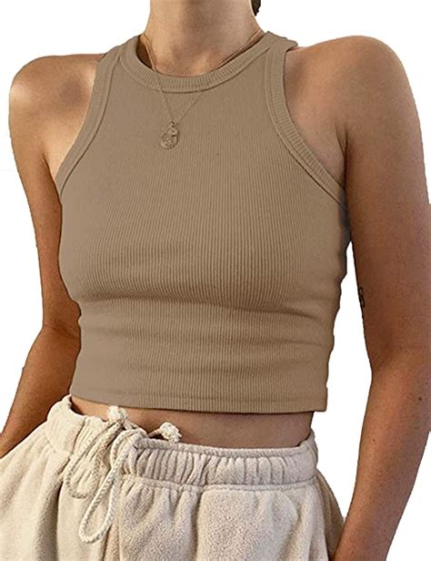 meladyan women s basic solid o neck rib knit crop vest sleeveless