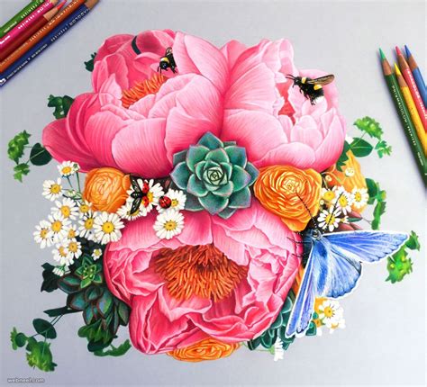realistic flower drawing colour
