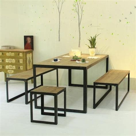 set meja makan minimalis kayu kombinasi besi bangket