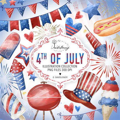 watercolor   july clipart cute july fourth clipart usa etsy